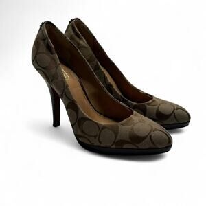 Coach Caya Signature Jacquard Logo  Pumps brown heels with signature logo size 7